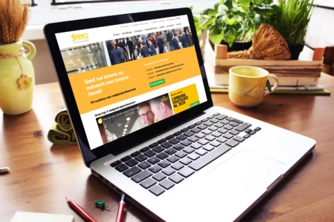Impressie van homepage Spryg op een scherm.