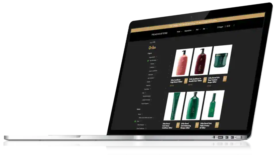 Impressie van homepage Headmasters op een scherm.