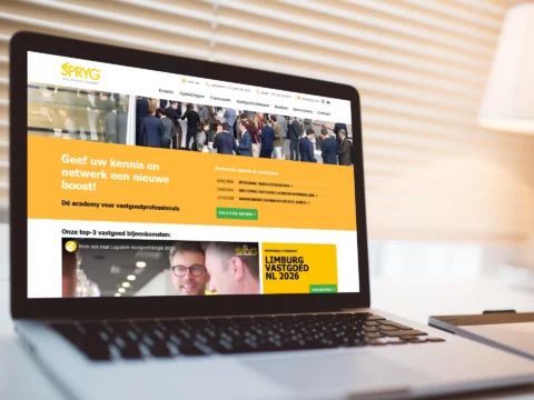 Impressie van homepage Spryg op een scherm.