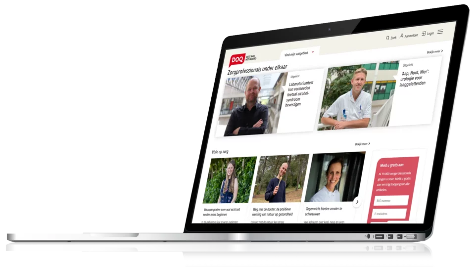Impressie van homepage DOQ op een scherm.