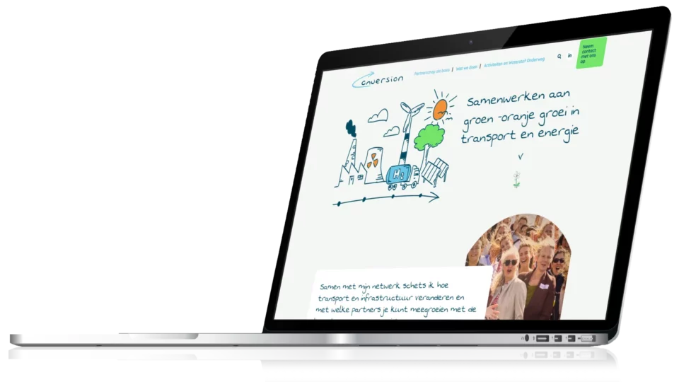 Impressie van homepage Conversion op een scherm.